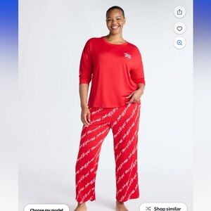 Red Cozy Merry & Bright 2 Piece Pajama Set Top and Bottoms